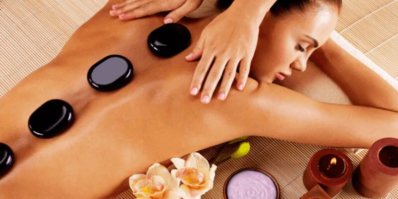 Hot stone massage on the back